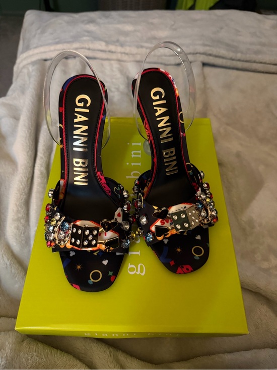 Gianni Bini Shoes - Gianni Bini Black Jeweled Slingback Heels with Multicolor Accents